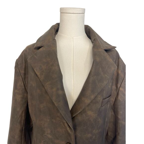 NWT WeWoreWhat x Revolve Faux Leather Blazer Jacket Brown Womens Size Medium - Picture 3 of 9